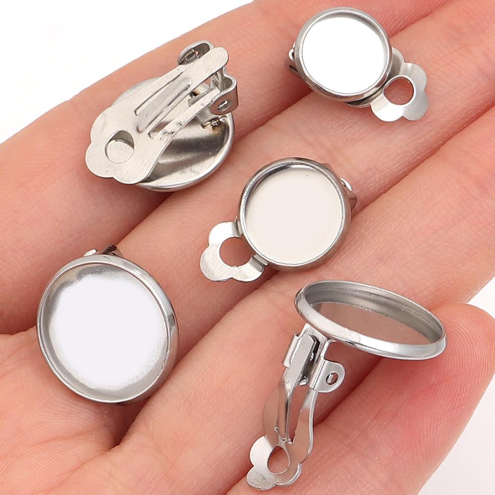 10 Stück/Los Edelstahl Ohrclip Basis Runde Leere Cabochon Schale Passend für 8-14mm Ohrclips Für DIY Schmuckherstellung Zubehör