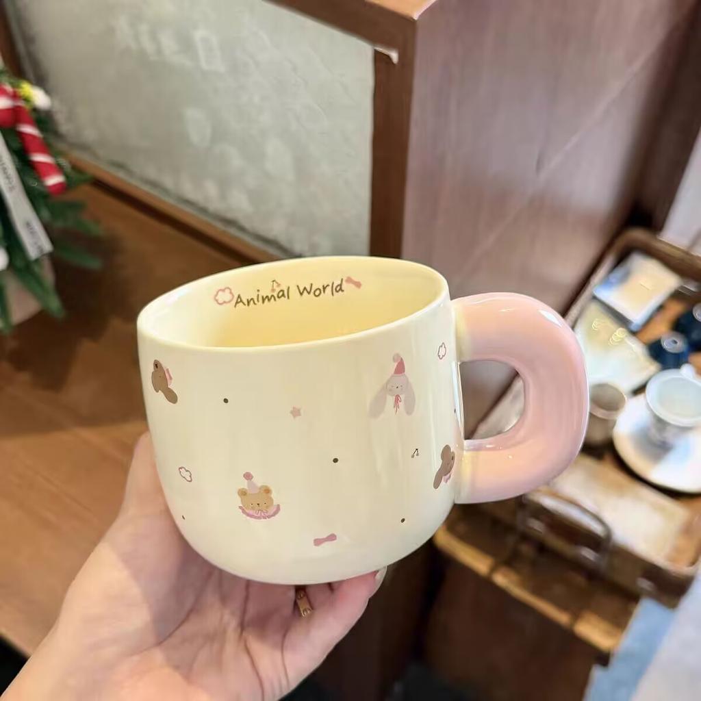High value mug with lid spoon cute ceramic cup household water cup women's office coffee breakfast cup couple