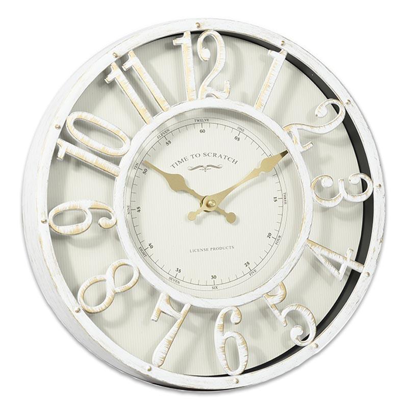 

Круглые Полые Бесшумные Антикварные Настенные Часы Европейские Ретро Часы Гостиная Дом Креативные Настенные Часы 12 inch - white A