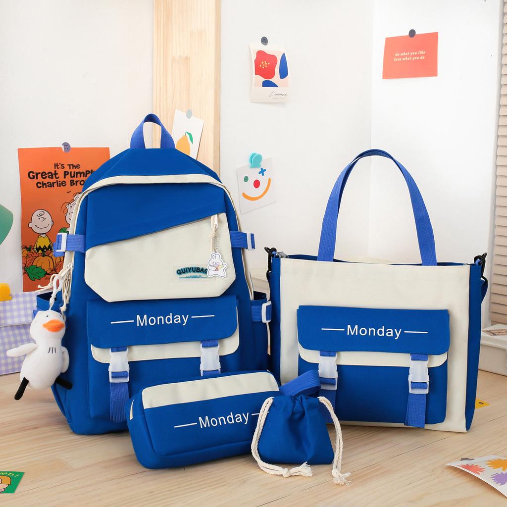 Four-piece Schoolbag Korean Version Simple Junior High School High School Campus Student Bag College Student Backpack Fresh Cute Backpack