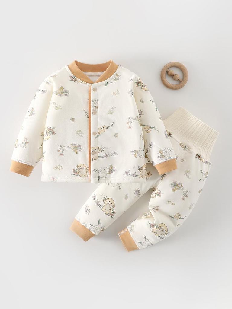 High-Waisted Baby Winter Clothing Set - Padded Two-Piece Cotton Underwear for Autumn/Winter