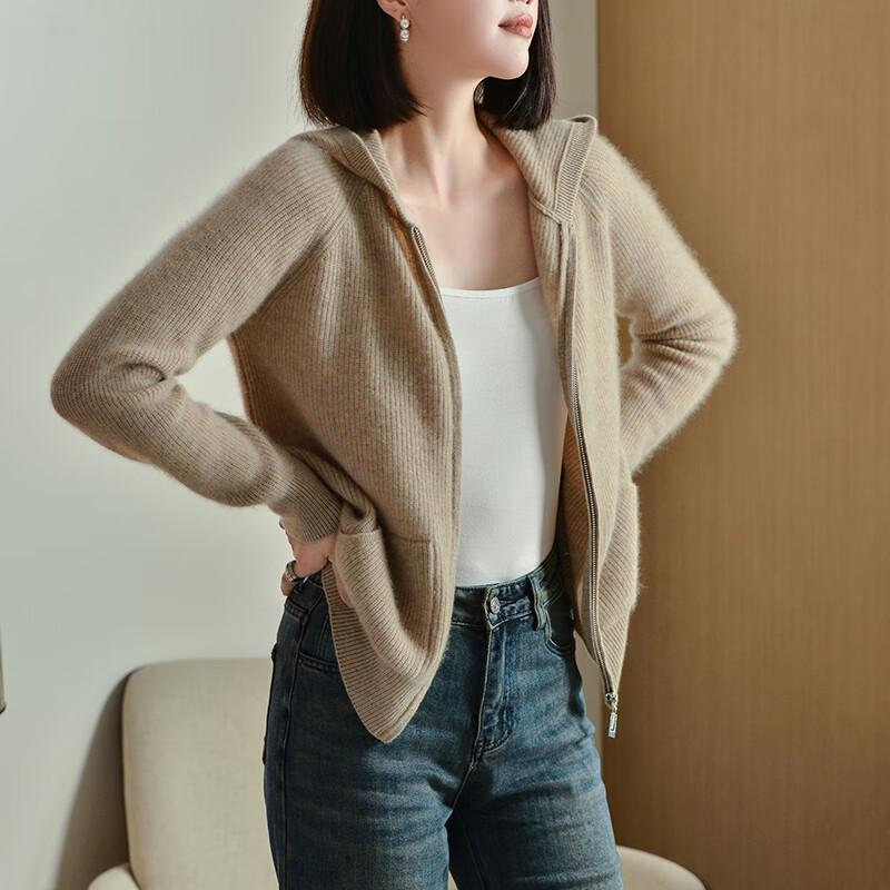 Fanzhen Women's 100% Wool Thickened Hooded Cardigan