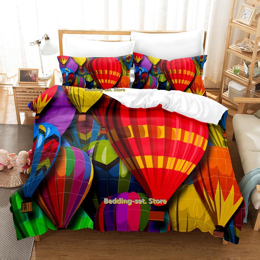 Comforter Air Balloon Bedding Set Single Twin Full Queen King Size Bed Set Adult Kid Bedroom Three-Piece Suits 3D Anime Bed Sheet