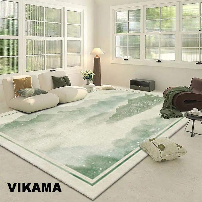 Sage Green Minimalist Bordered Area Rug, Soft Non-Slip Floor Carpet for Living Room, Bedroom  Modern Home