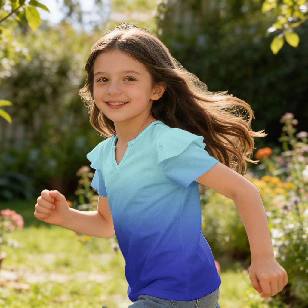 Girls' V-Neck Ruffle Tee - Short Sleeve Summer Blouse