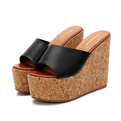 Nyári női 13 cm magas sarkú szandál 7 cm platform ékek kender öszvérek luxus papucs csúszdák Női bőr strandruha Cipők