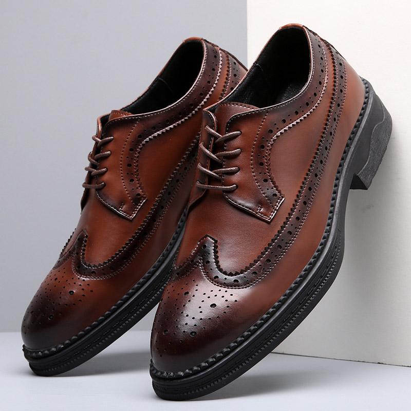 Men's Business Formal Dress Shoes Thick Sole Oxford Leather Shoes British Style Casual Wedding Shoes for Groom Groomsmen Office