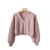Sexy Sweet Short Knitted Cardigan Sweet Korean V Neck Lantern Sleeve Sweaters for Women Fall Wild Simple Cropped Pink Cardigan Coat