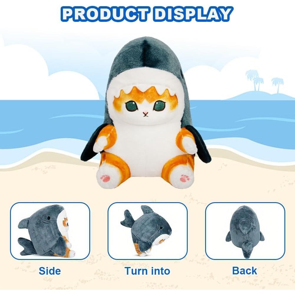 Kuschelhaie Katze Plüschtier 20cm (8 Zoll) Süßes frittiertes Garnelenhai-Katzen-Stofftier, Kawaii-Kissen, Geburtstagsgeschenk für Jungen und Mädchen (blau)