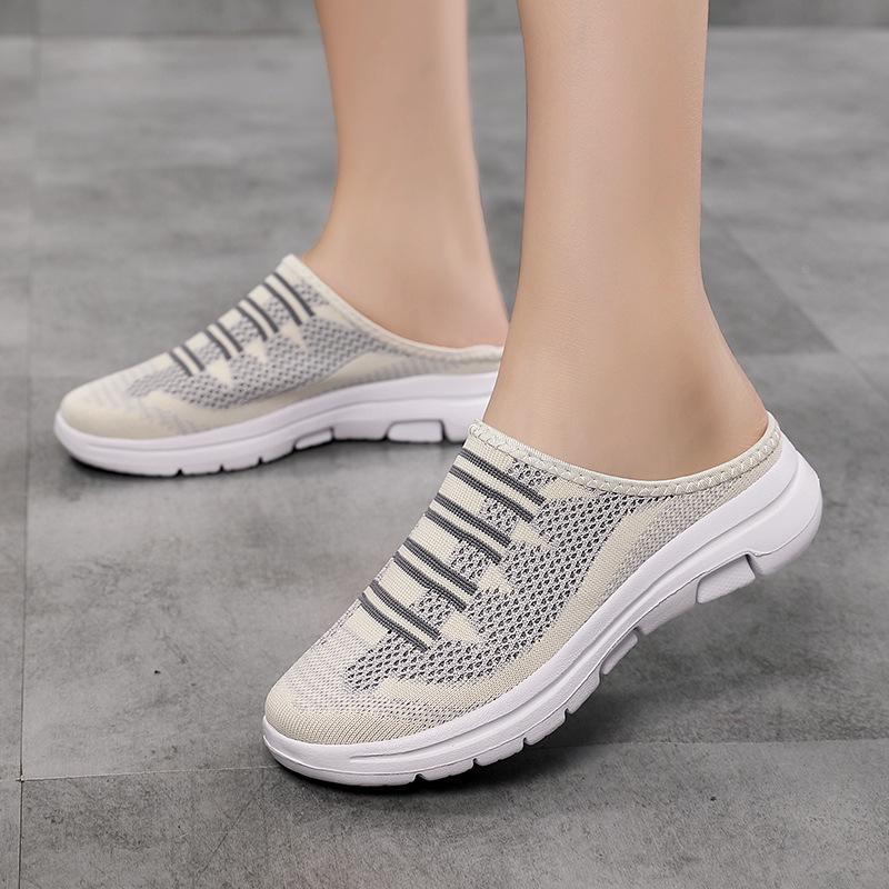 Women's 2024 Fashion Fly-knit Half-Slippers: Breathable, Slip-on Mesh Casual Shoes.