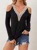Elegant Lace V-Neck Applique Sleeve Hollow Out Long Sleeve Solid Color T-Shirt Skinny T-Shirt Women Versatile Closet Essential Fashion Items Shirt