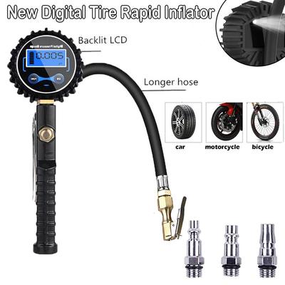 Nowy cyfrowy szybki inflator opon z manometrem 200 PSI uchwyt pneumatyczny do napełniania ciężarówek/samochodów/rowerów szybki odczyt