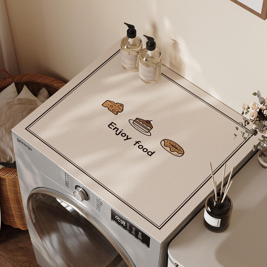 Simple Bakery Line Washing Machine Top Mat Croissant Print Waterproof Anti Dust Pad For Laundry Dryer Cabinet Surface Rug