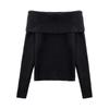 Mode Elegant Enkelkrage Off-shoulder Pullovertröja Dam Vår Höst Inre Casual Enkel Långärmad Underdel Stickad Slim Fit Topp