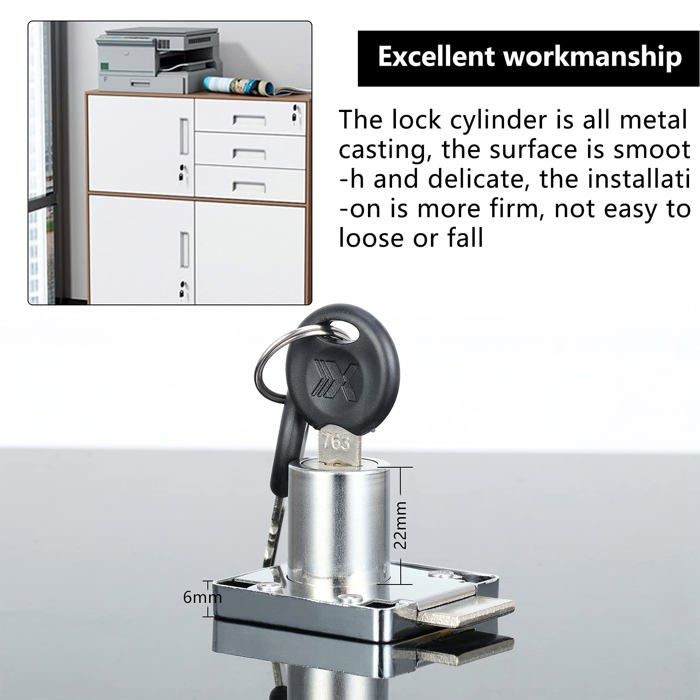 Serrure de meuble - fippy - verrou de sécurité - alliage de zinc - argenté - 4 clés incluses