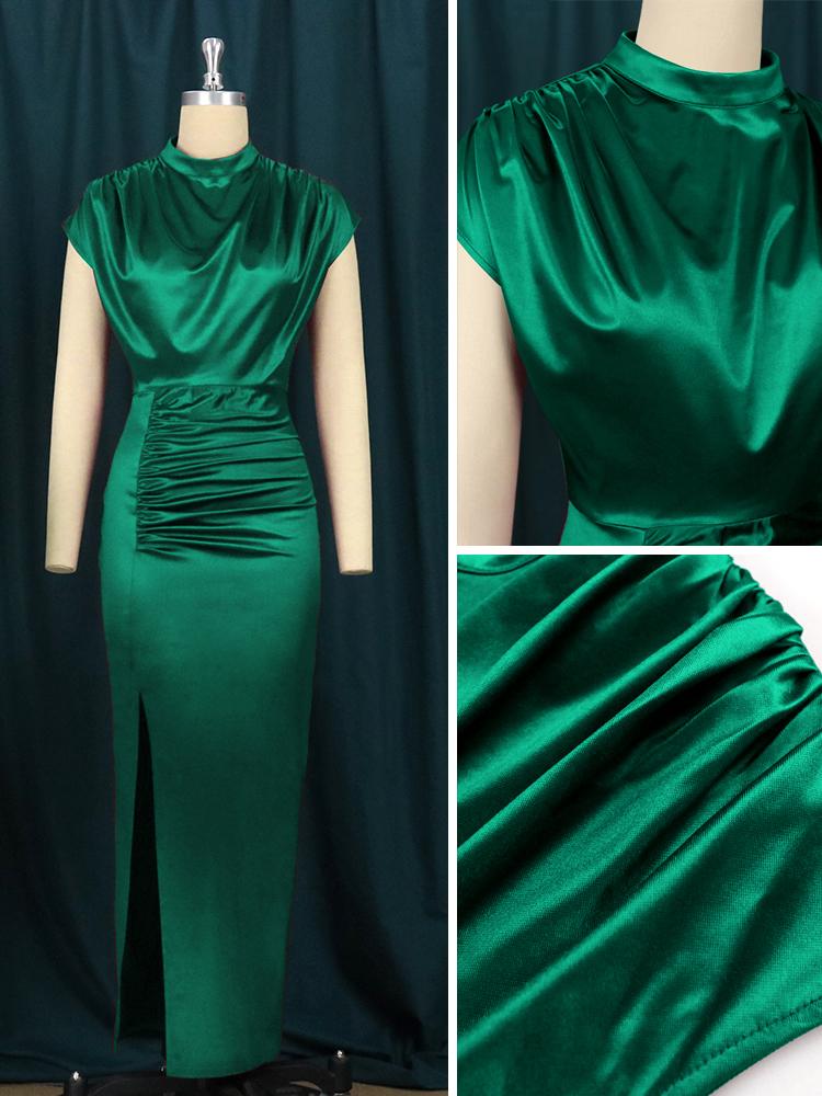 Rochie de dama plisata lunga rosu vin elegant cu fanta guler inalt, slim fit, fara maneci, tinute maxi marime mari, petrecere de seara, rochii stralucitoare