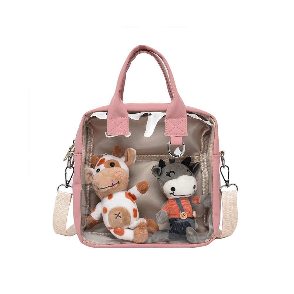 

[XQHOUSE] Ita Bag, Transparent Shoulder Bag, Cute, 2-Way, Large Capacity, Transparent Bag with Plush Toy, 2D Ins Style, Perfect for School