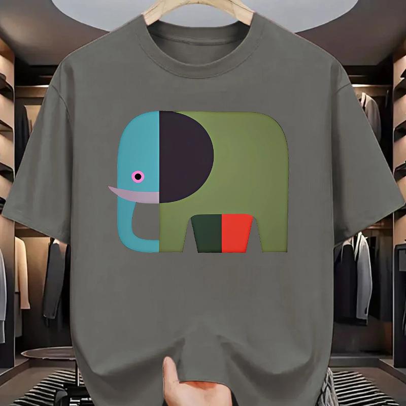 Summer Men's Pure Cotton Casual Loose Geometric Pattern Printed Comfortable Sports Round Neck Short Sleeved T-shirt Top
