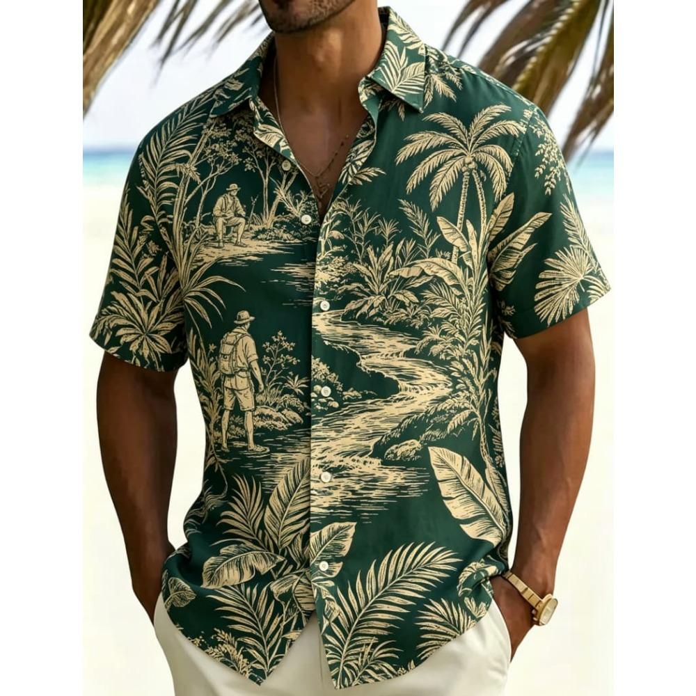 Heren Retro Hawaïaanse Scène Vakantie Korte Mouwen Shirt, Voor Zomerkleding, Casual Activiteiten