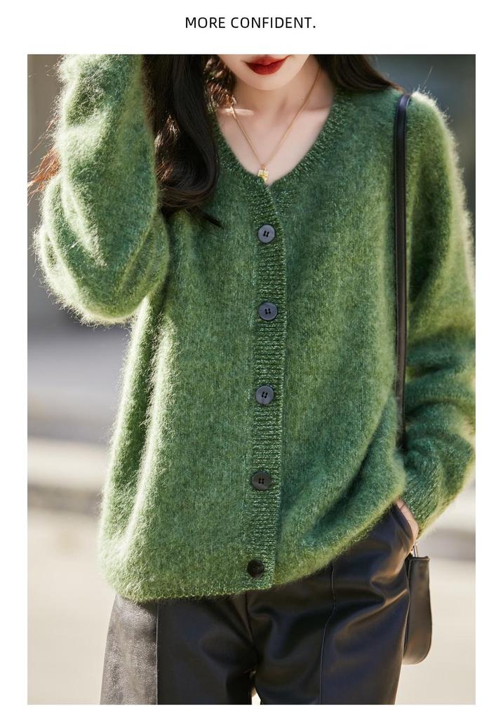 2025 French Heathered Wool Knit Cardigan - Women's Stylish Outerwear Sweater
