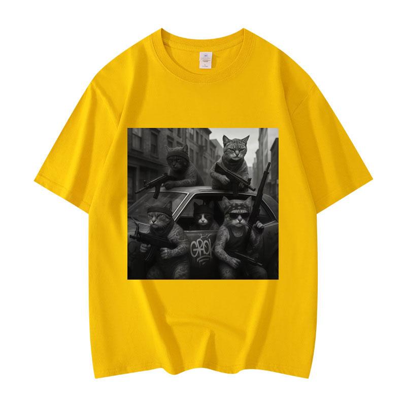 Funny Cat Gang Meme Graphic T Shirts Men's Women's Fashion Vintage T-shirt Summer Casual Loose Short Sleeve T-shirt Streetwear