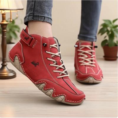 Fashio Damen High Top Stiefel Atmungsaktiv Handgefertigt Leder Weiche Flache Schuhe Luxusmarke Lässig Langlebige Gummi Walking Slipper