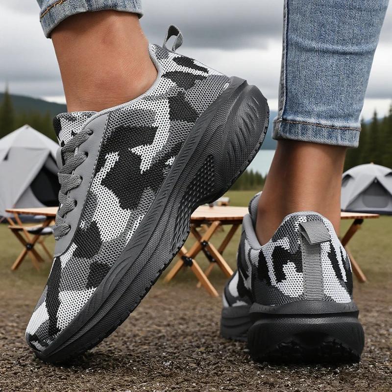 Camouflage Thick Soled Wide Toe Shoes for Women Breathable Comfort Outdoor Camping  Running Shoes Wide Soled Platform Sneakers