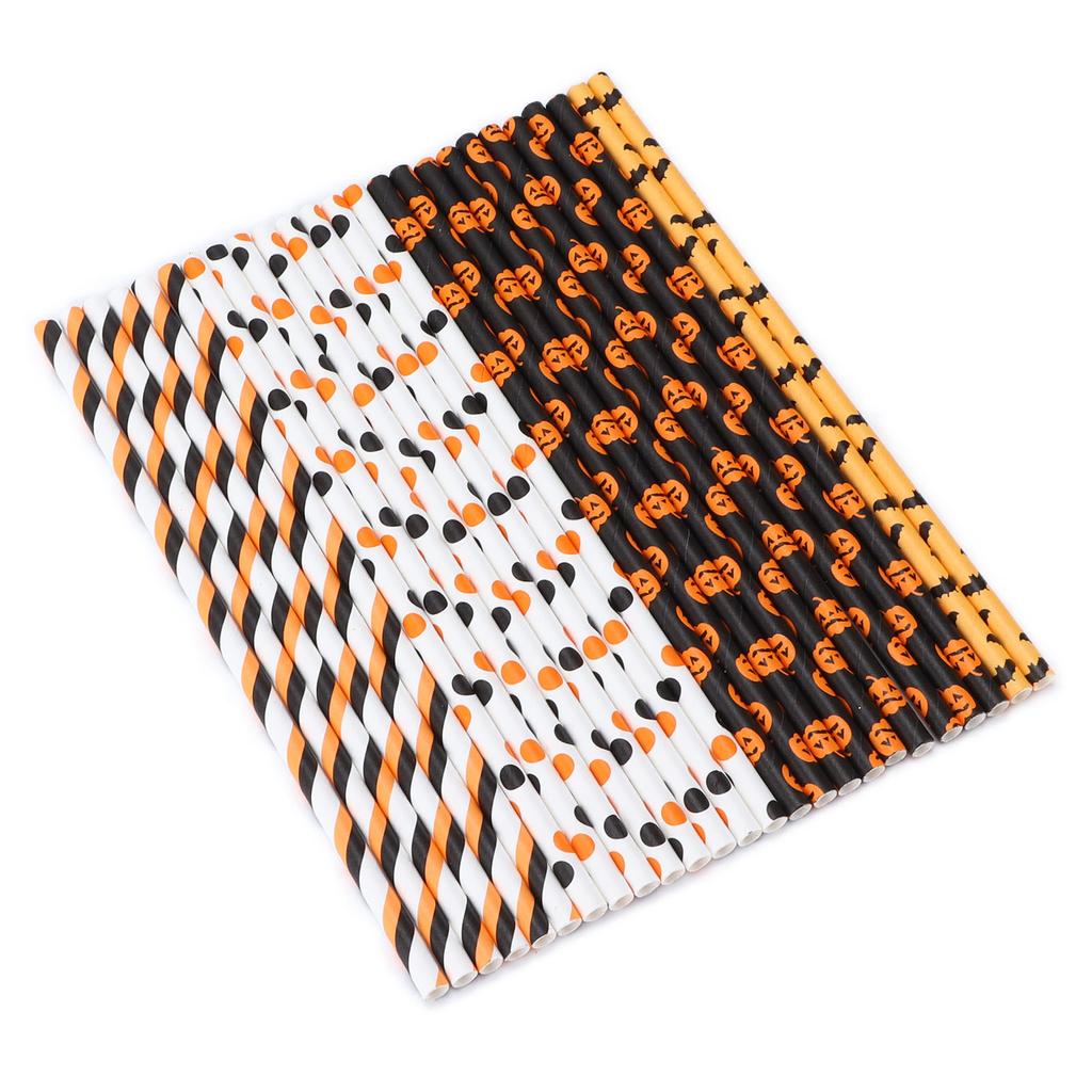 125pcs Halloween Paper Straws Cute Multi Pattern Paper Drinking Straws for Festival Decoration