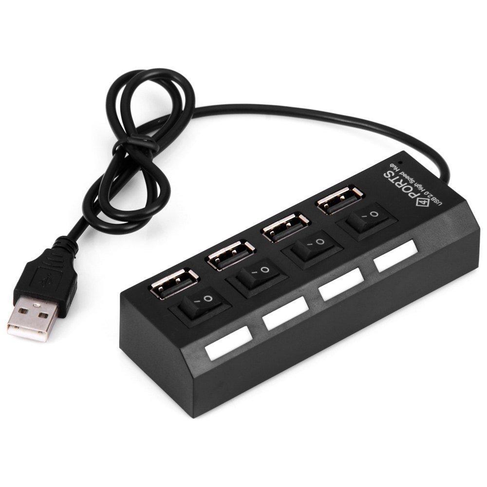 

A42 High Speed USB2.0 4-Port USB Hub Splitter with Independent Switch Black