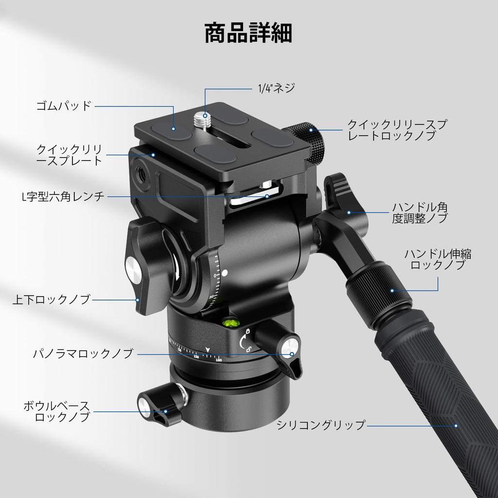 NEEWER GM35 Tripod Fluid Head with Leveling Base Compact Metal with QR Plate and Telescopic Video Fluid Tripod Video Head Mount for Camcorders and