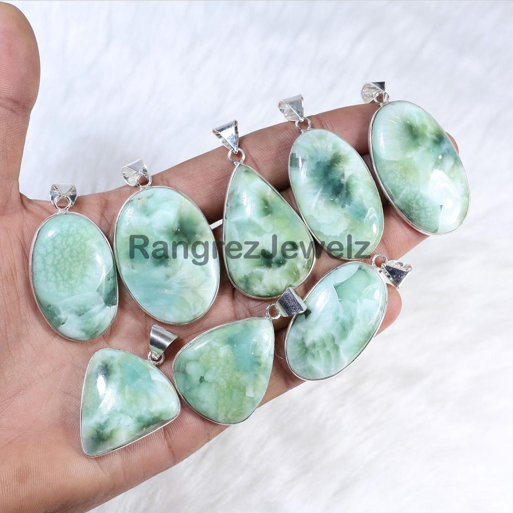 Green Smithsonite Pendant Bezel Pendant Brass Sterling Silver Pendant Hemimorphite Pendant Smithsonite Gemstone Pendant Necklace