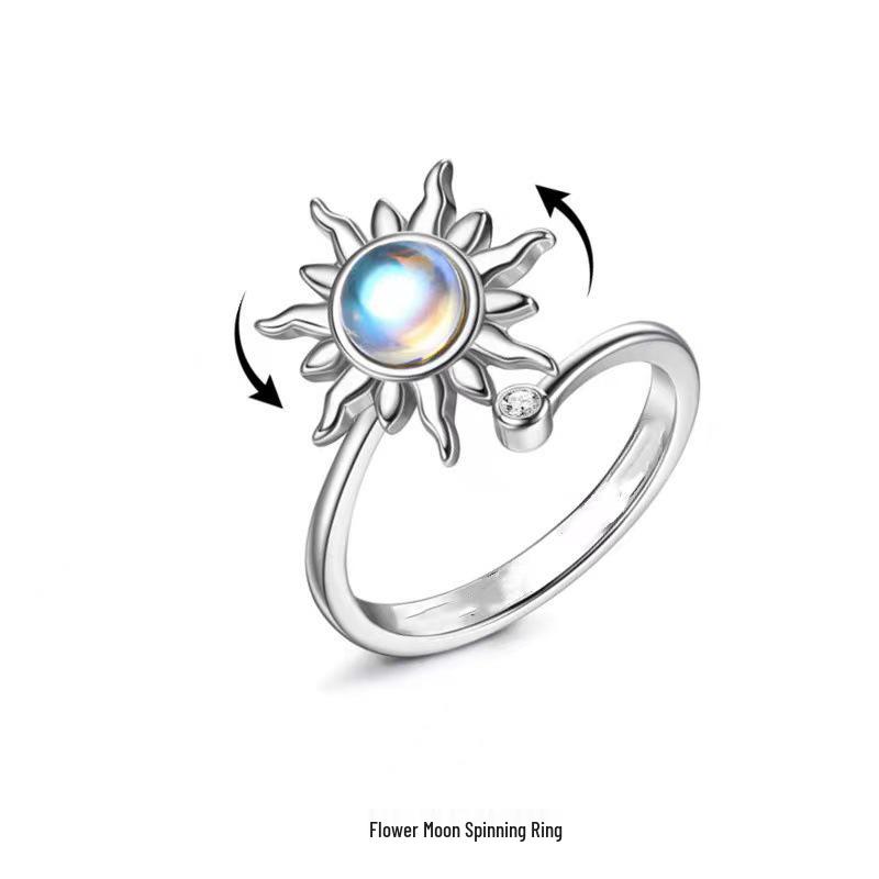 Adjustable Rotatable Sunflower Moonstone Ring: Simple, Versatile, Creative Style Women's Jewelry.