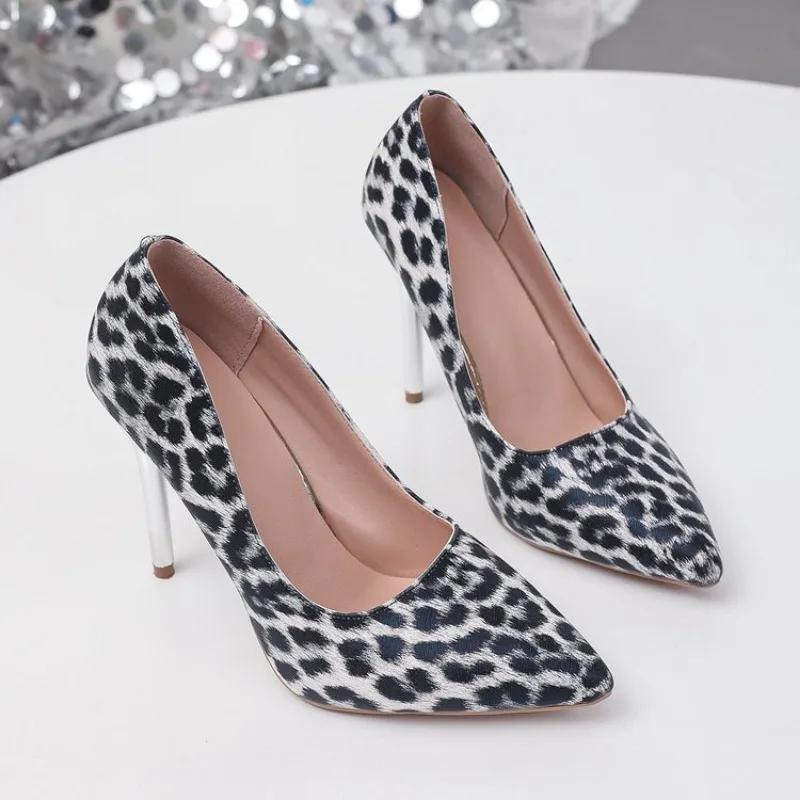 Sexy Elegant Women's Fashion Shoes Leopard Print Fashion Pointed Toe High Heels Sandals 34-43