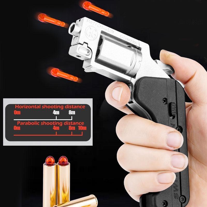 Life Car Ghost Switch-Gun Folding Alloy Left Wheel Metal Model Gun Wheel Simulation Toy Soft Bullet Gun with Plastic Bullets