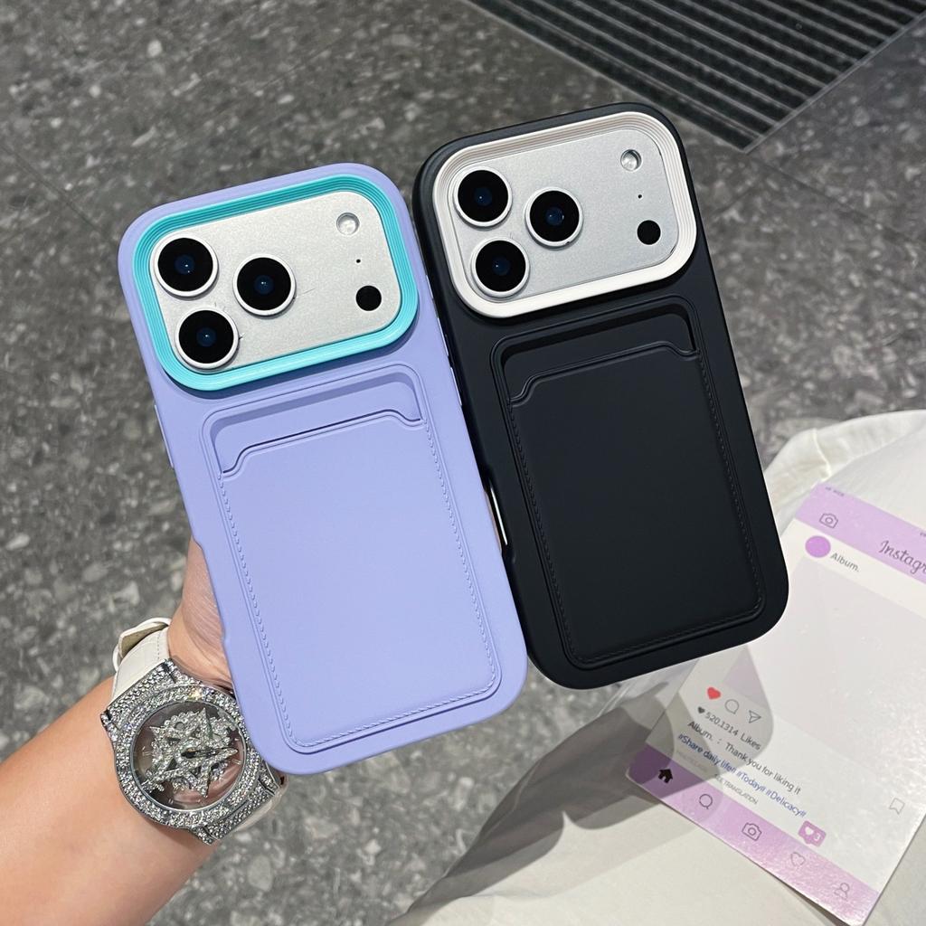 Silicone Card Holder Slot Candy Phone Case For iPhone 17 Air 16 15 14 13 12 11 Pro Max Plus Wallet Pocket Bumper Cover