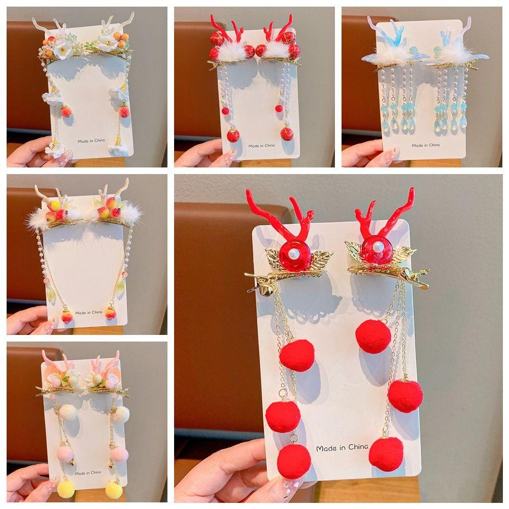 Tassel Chinese New Year Headwear Plush Ancient Style Hairpin All-match Hanfu Hair Sticks  Baby