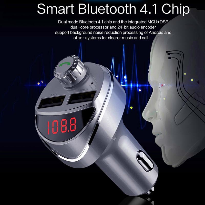 FM-sändare Bil Trådlös Bluetooth Radio Modulator Bilsats 3.4A Dubbel USB Billaddare Display Handsfree Aux Audio MP3-spelare