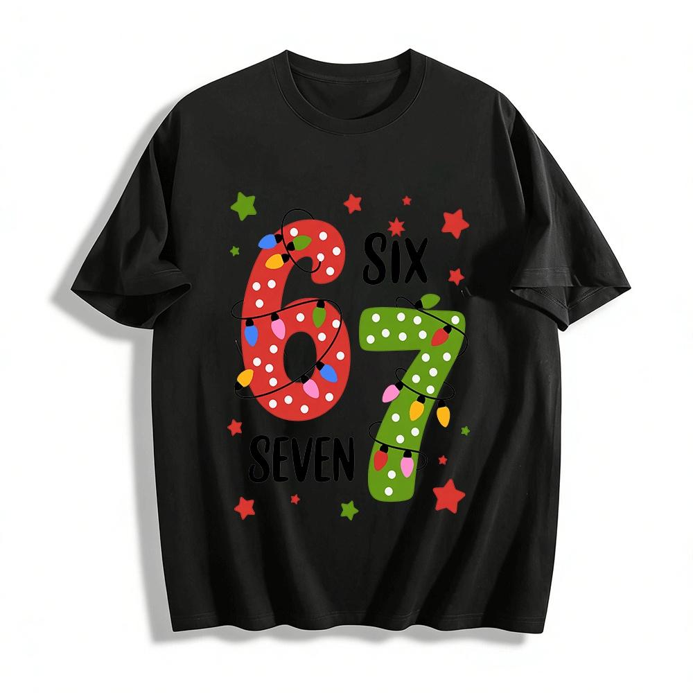 Christmas Style Number 67 Print Top Holiday Casual T-shirt Pure cotton T-shirt XXS