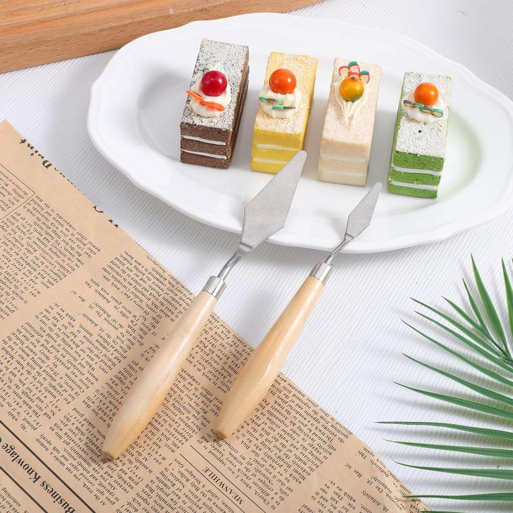 7-teiliges Kuchenpalette Messer Kunst Kleine Tonwerkzeuge Backen Mini-Ölspachtel für Dekoration DIY/Dekorationsdesign Kunststoff Holzgriff
