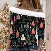 Women's Christmas Snowflake Print Long Sleeve Twill Pullover Collar Top