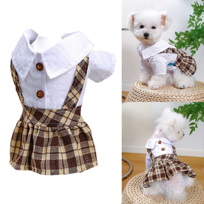 Pet Dog Shirtdress Tartan Dresses for Cat Elegant Dogs Dresses Puppy Clothes Cats Costume Four Season Party Clothing