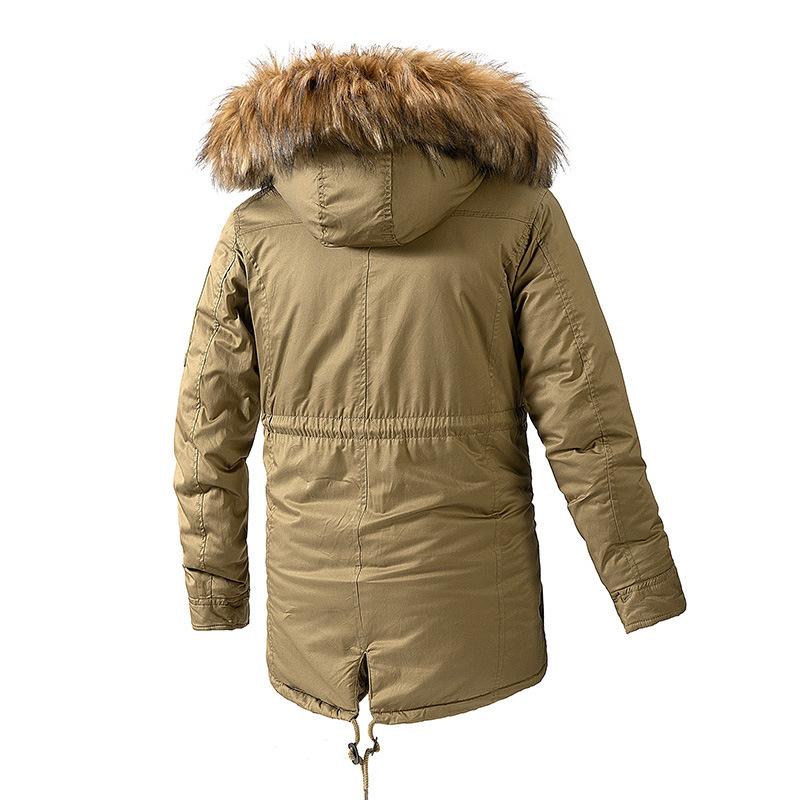 Mid-length Workwear Cotton Coat Winter Men's Thickened Large Fur Collar Hooded Cotton Coat