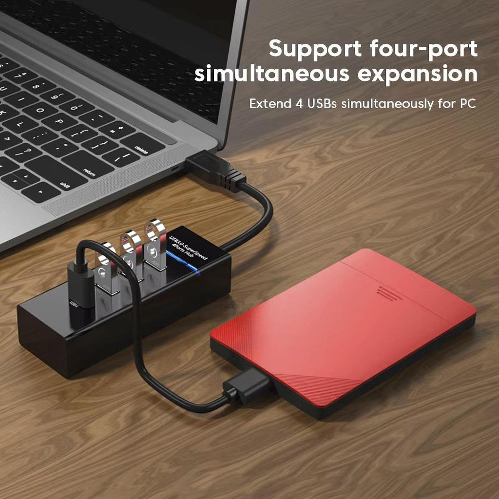 Audiophile USB3 Hub No Power No Driver Long Cable for Flexible and Data Management with (USB3.2 Gen1) 4-Port Black, Bus-Powered, Supply, Required,
