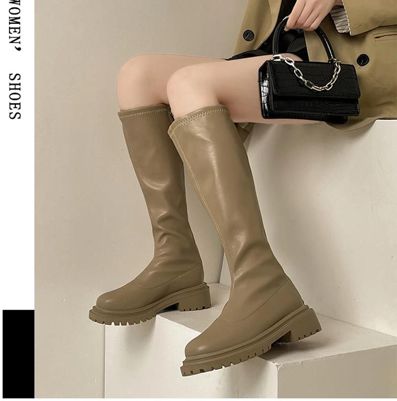Thigh High Women Boots Fashion Soft Leather Knee High Boots  Female Square Heel Autumn Winter Girl'S Boots Shoes