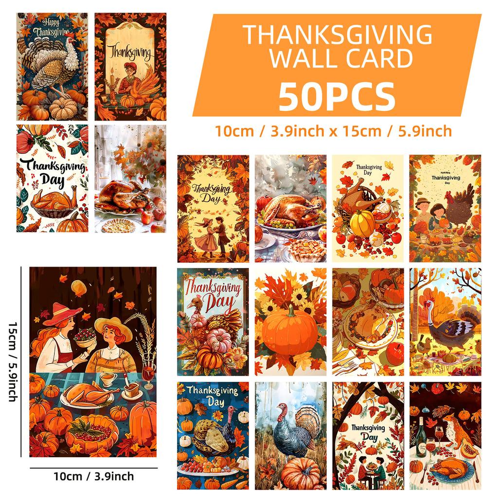 50 Thanksgiving Fall Harvest Themed Wall Cards Vintage Interior Decoration Cards