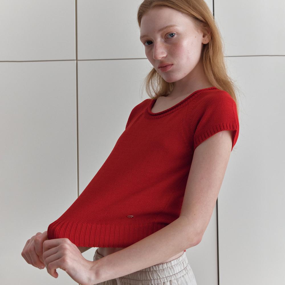 Elssibeui Rib Detail Knit Top_Red