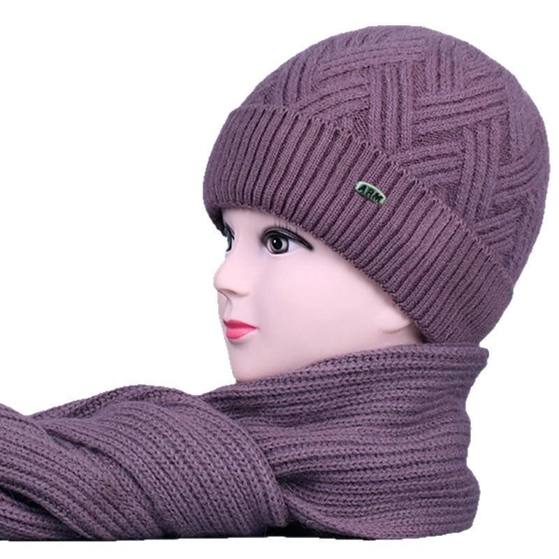 Damski jesienno-zimowy zestaw wełnianej czapki i szalika z ochroną uszu dla osób w średnim i starszym wieku