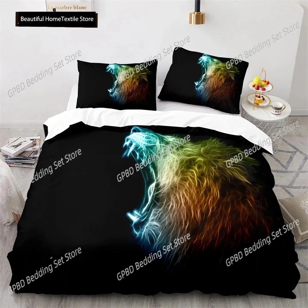 Lion Duvet Cover Set 3D Print Wild Animals Colourful King Queen Size For Kids Teens Adults Bedding Set Polyester Comforter Cover