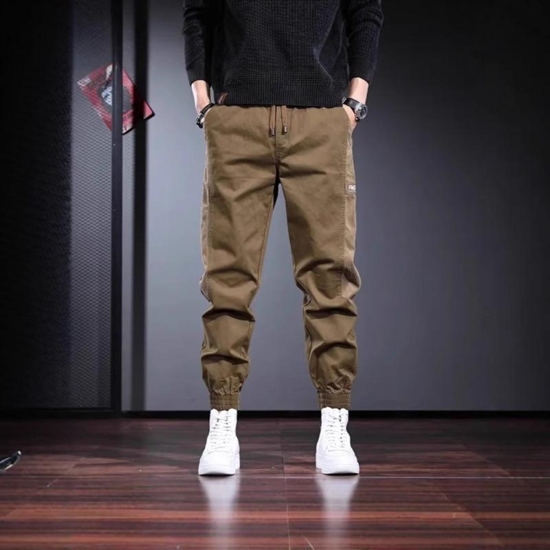 Tooling Pants Men's Autumn New Splicing Contrasting Casual Pants Gray Loose Wide-leg Tied Men's Trousers