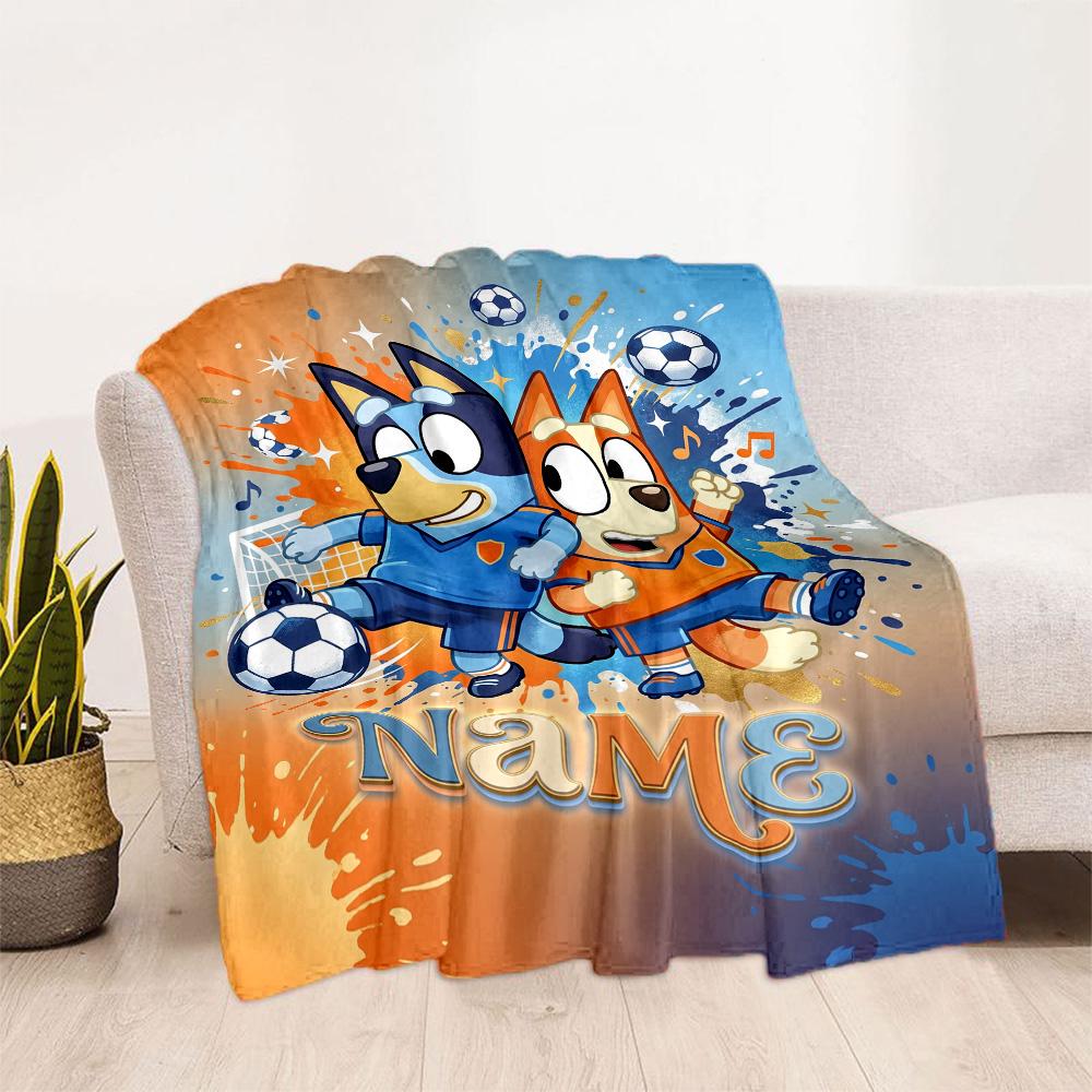 Soccer Fun Bluey Personalized Name Blanket Cozy Customizable Blanket Soft Warm Cozy for Seaside Office Picnics Couch for All Occasions